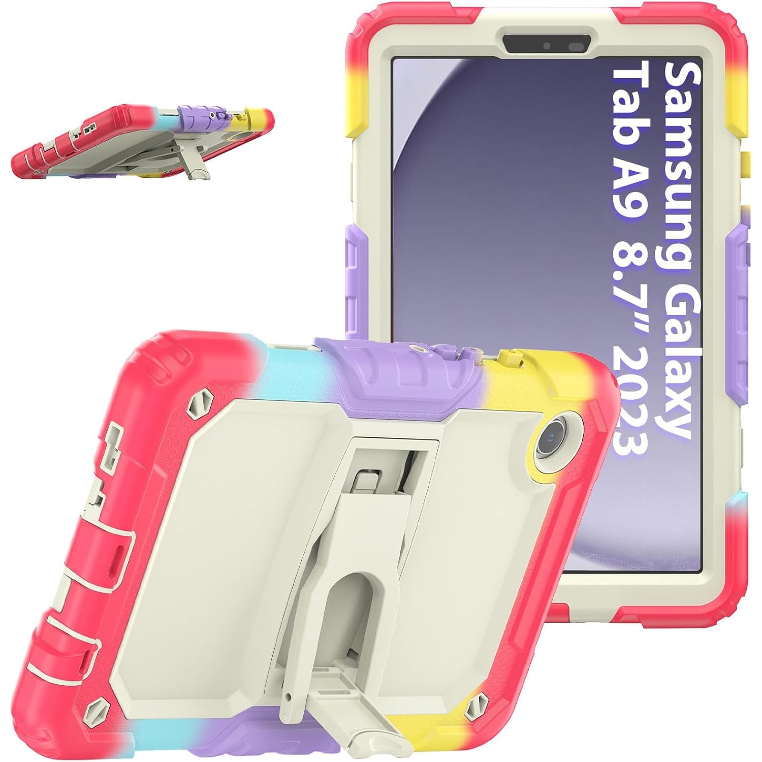 Husa Sigloo pentru Samsung Galaxy Tab A 8.0", 3 straturi, suport kickstand, rosu curcubeu