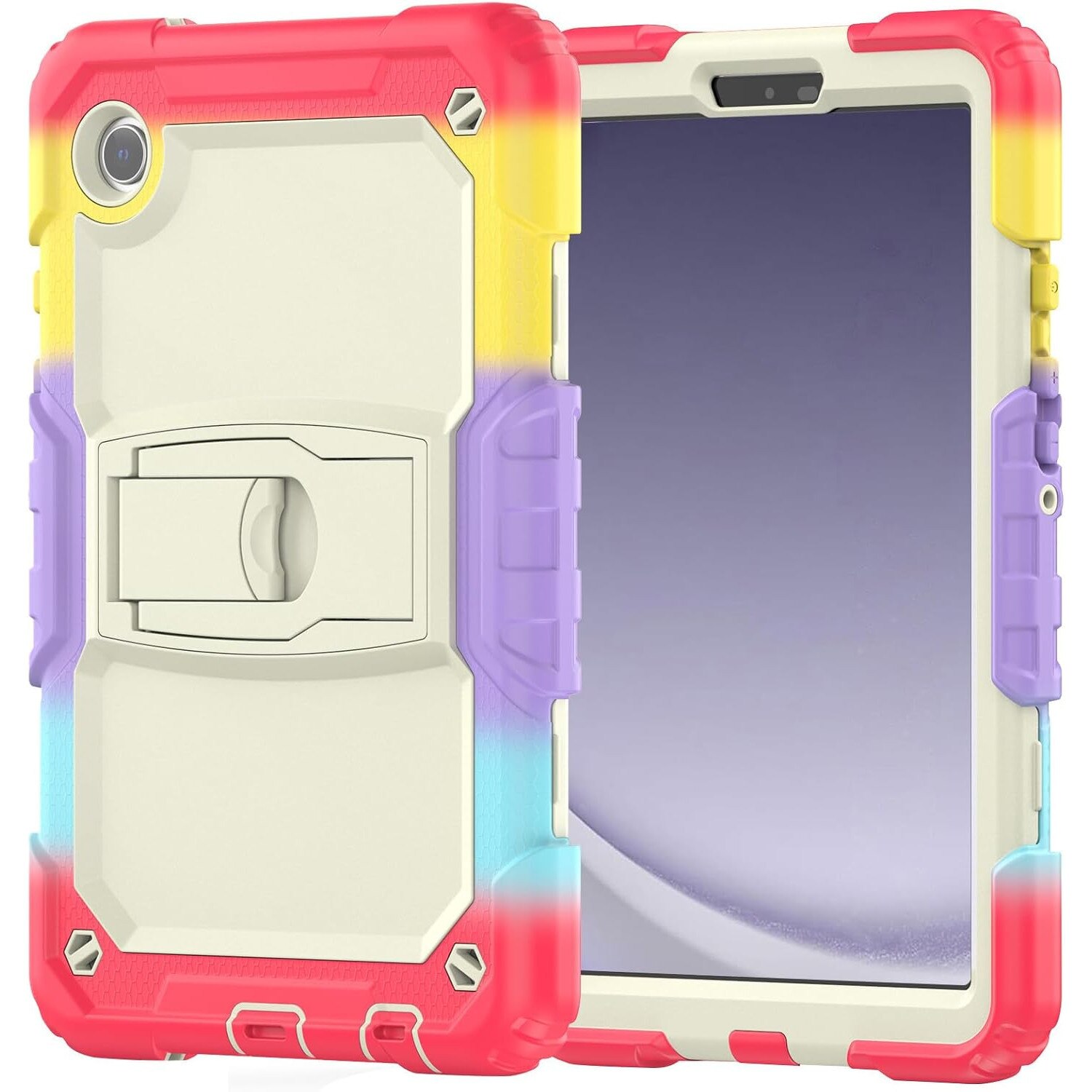 Husa Sigloo pentru Samsung Galaxy Tab A 8.0", 3 straturi, suport kickstand, rosu curcubeu