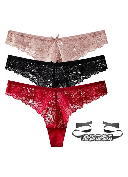 Női fehérnemű szett, csipke, hozzáillő szemmaszk, L, többszínű