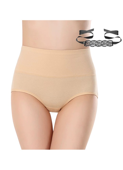 Magas derekú pamut bugyi + fekete csipke szemmaszk, varrat nélküli légáteresztő hipster háromszög bugyi, magas derekú alakformáló bugyi, L méret, testszínű, pamut.