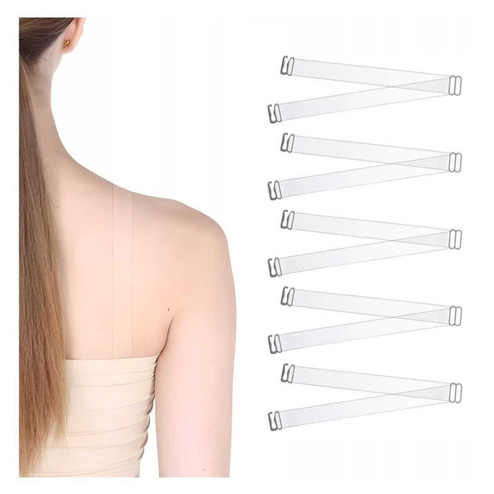 5 db átlátszó, csúszásgátló melltartópánt, 38x1.5cm