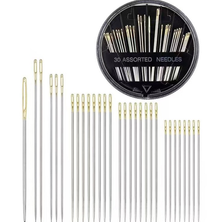 Kézi varrótűkészlet, kerek doboz 6,2 cm, fekete