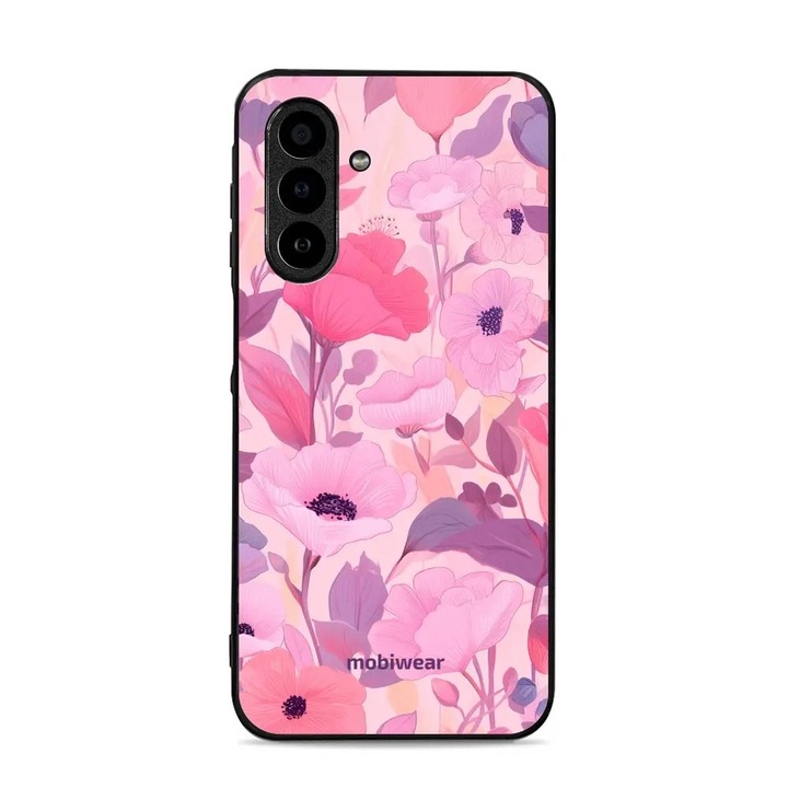 Mobiwear Glossy telefontok, Samsung Galaxy A17 / A17 5G, rózsaszín, virágmintás, műanyag és TPU anyag, 1 db-os készlet.