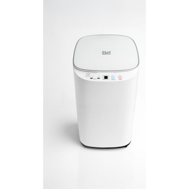 Masina de spalat rufe iHunt Bro Wash Compact Xpert, 3 Kg, 230W, 13L, Uscare Air Dry, Semi-Automata, Child Lock, Self Cleaning, Panou digital, 10 Programe Spalare, Start intarziat pana la 24 ore, Clasa B, White
