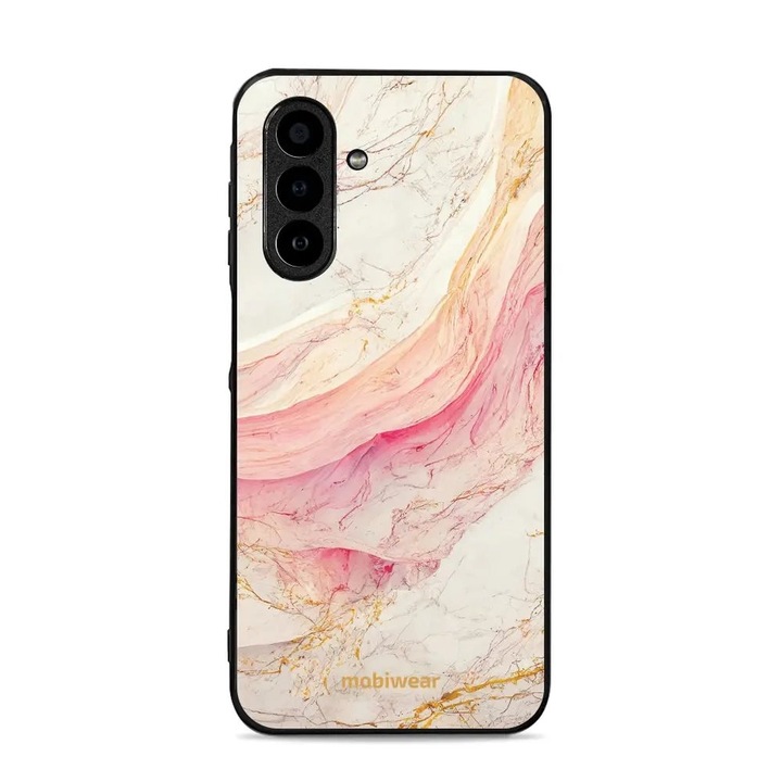 Mobiwear Glossy telefontok, Samsung Galaxy A17 / A17 5G, rózsaszín és arany márvány, ütés- és karcálló