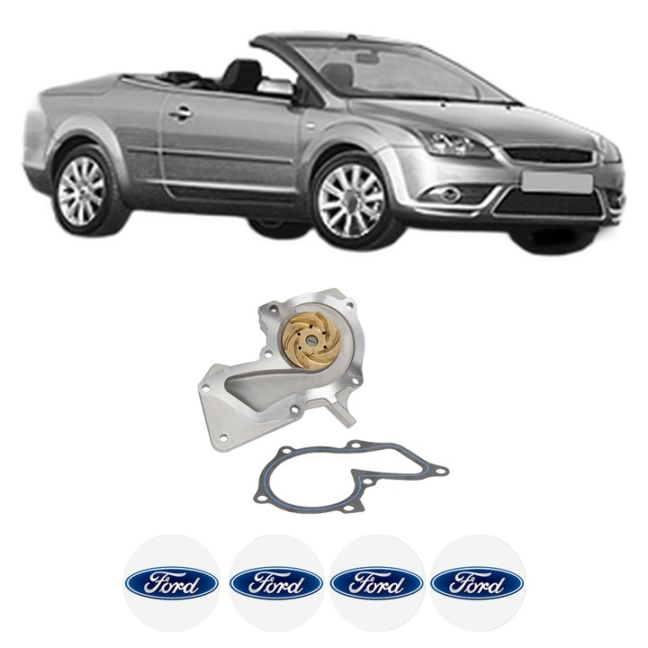 Pompa apa FORD FOCUS II Convertible 1.6 din 2006-2010 KW 74 CP 100 CMC 1596, Auto, HEPU, 4x Stikere auto cu FORD