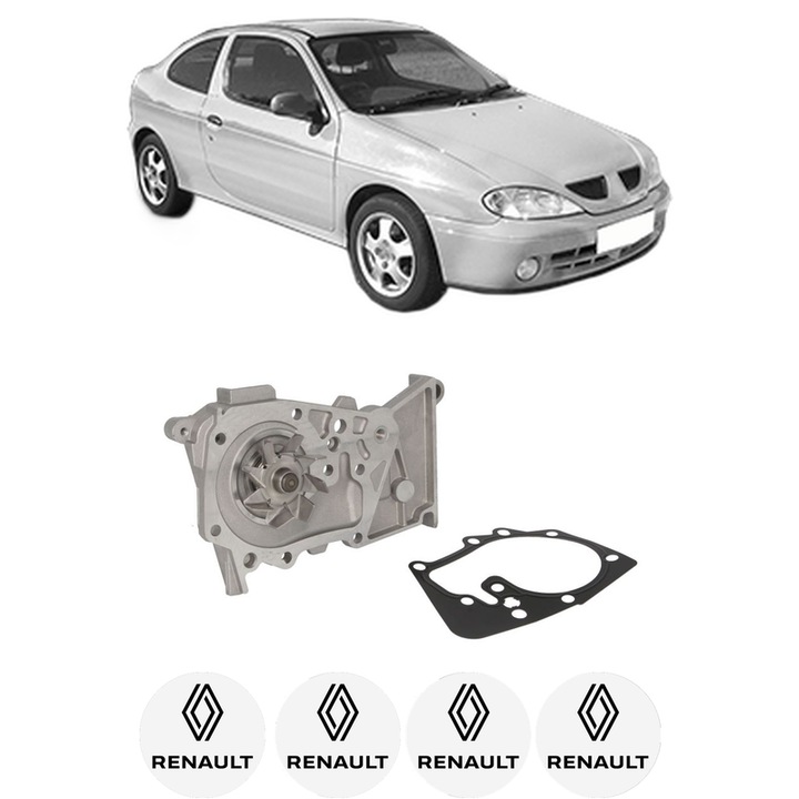 Pompa apa RENAULT MEGANE I Coach (DA0/1_) 1.6 16V (DA0B, DA04, DA11) din 1999-2003 KW 79 CP 107 CMC 1598, Auto, HEPU, 4x Stikere auto cu RENAULT