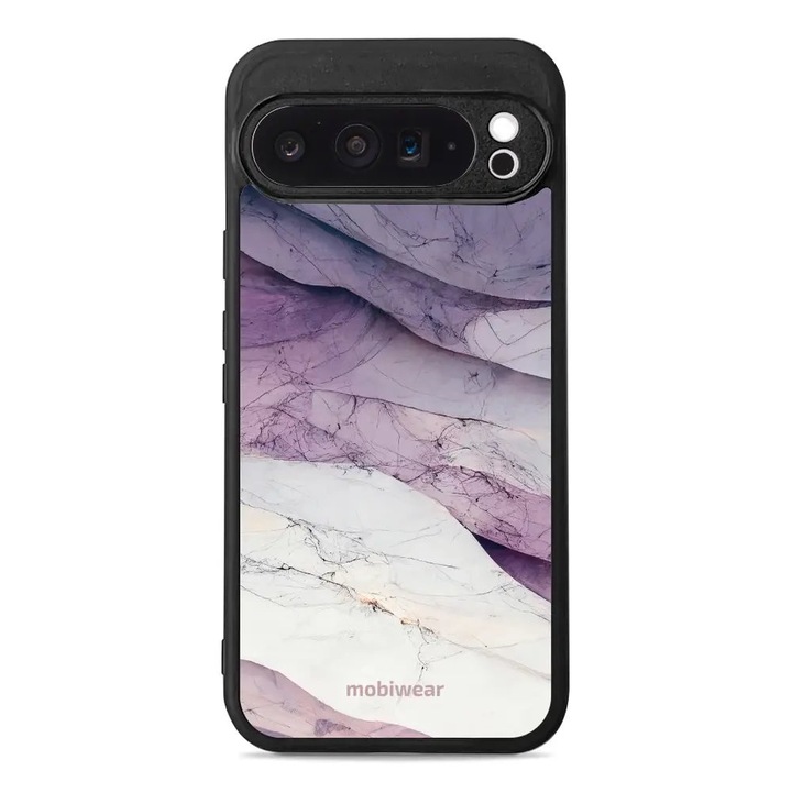 Carcasa Mobiwear Glossy pentru Google Pixel 9 Pro XL, mramor alb si violet, rezistenta la socuri si zgarieturi, multicolor