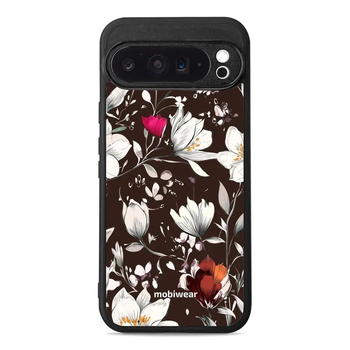 Husa telefon Mobiwear Glossy, Google Pixel 9 Pro XL, design floral, culoare maro, material plastic si TPU