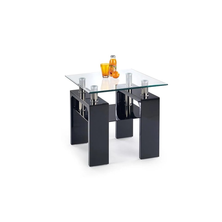 Masa cafea Expomob DIANA H, sticla, dimensiune 60x60x55 cm, culoare negru