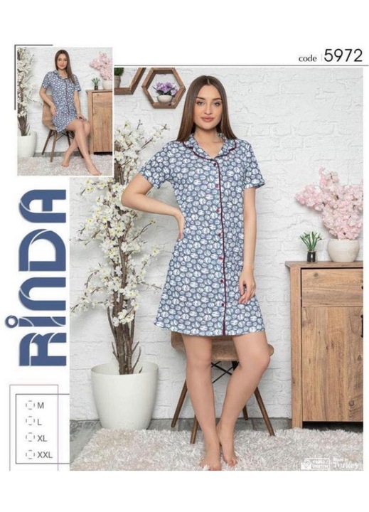 Pijama Femei, Camasa de Noapte, Nasturi, Albastru/Alb, Roz