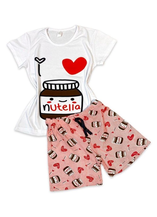 Noi Pizsama, Polo, Rovidnadrag, Nutella, Feher/Rozsaszin, Fehér/Rózsaszín, XL