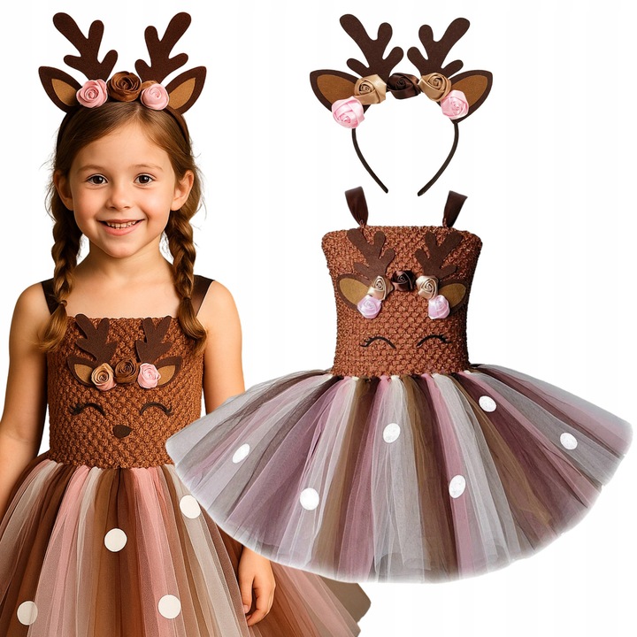 Costum Bambi, Korbi, material usor si respirabil, fusta din tul, maro, 21x34x23x21x42cm