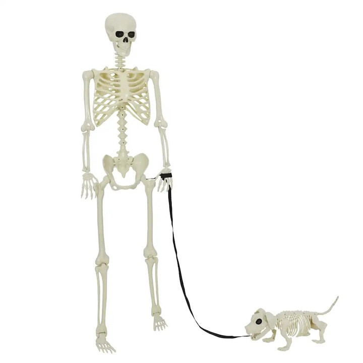 Set decoratiune de Halloween vidaXL, : schelet cu caine, 2 pcs, Alb, 155 cm