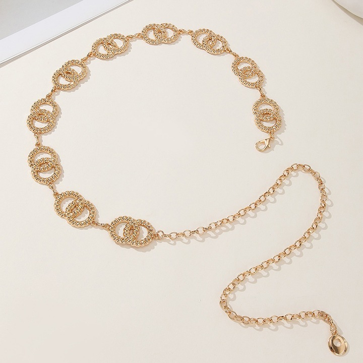 Fém öv, BOMSTOM, állítható lánccal, Retro stílusú, Klasszikus és Sokoldalú, Ruhákhoz, Farmerokhoz és Szoknyákhoz, Arany, 110*3 cm