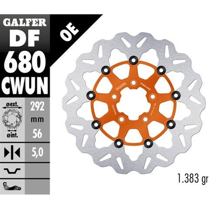 Disc frana GALFER pentru Harley-Davidson, 292x56x5mm, forma ondulata, culoare portocalie
