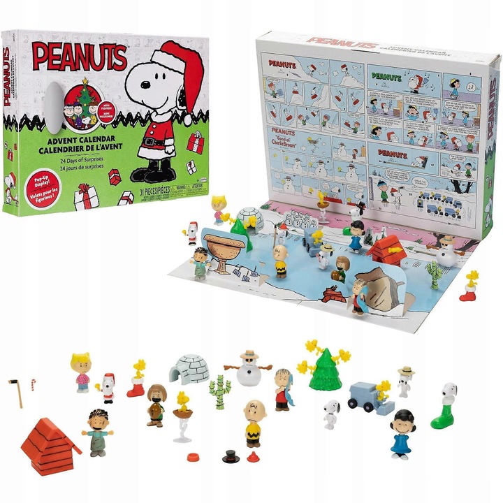 Calendar de Advent Peanuts, 24 cadouri, figurine 5cm, multicolor, 27x19x5cm