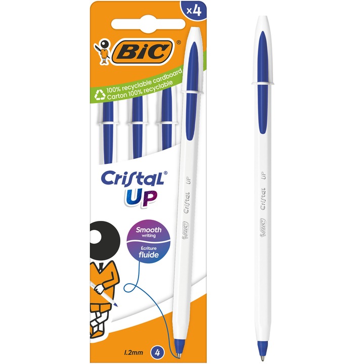 Химикалка BIC Cristal UP, Син, 4 броя