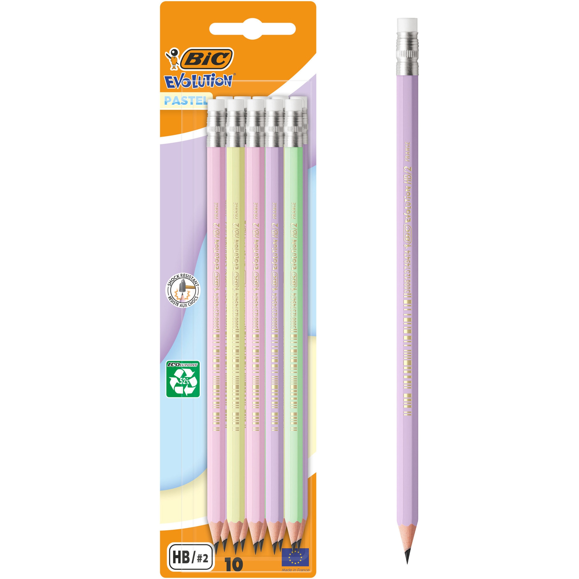 Creion grafit Evolution Pastel cu radiera, 10 bucati