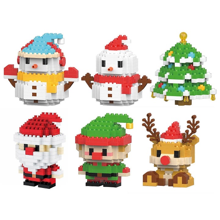 Set de blocuri de constructie, design de Craciun, 6 seturi, multicolor, dimensiuni compacte
