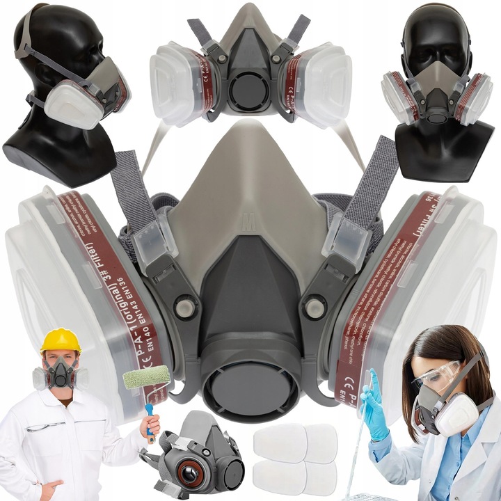 Masca de vopsit 3M model 6200, set cu 2 filtre N95 si 2 filtre P1, plastic, usoara