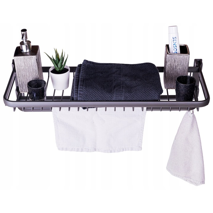 Suport pentru prosoape, Bajkowy Kuferek, antracit, 60x30cm, design modern, din aluminiu, set cu accesorii de montaj
