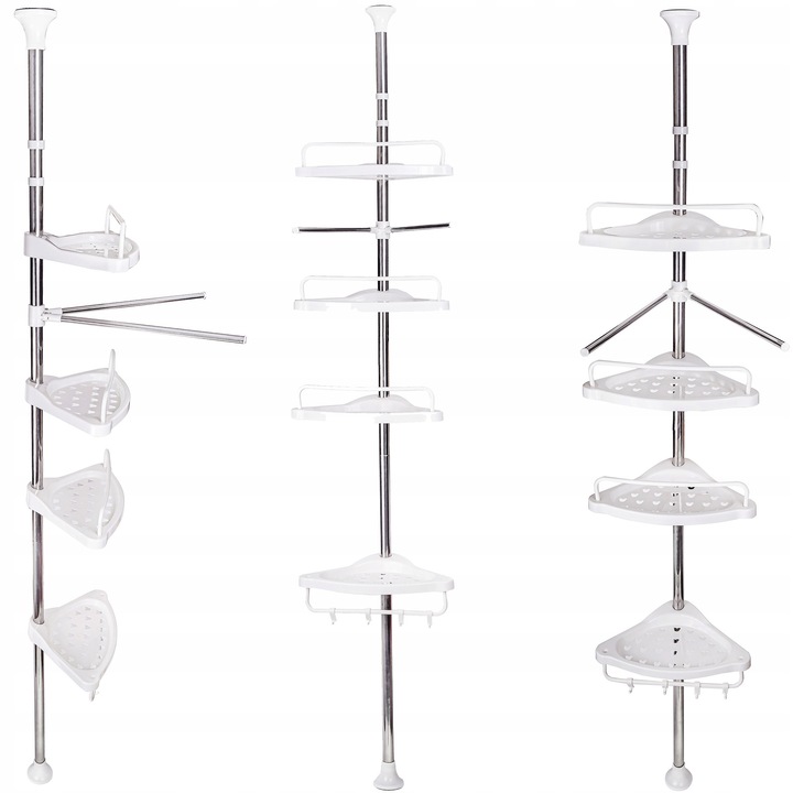 Etajera de colt pentru baie, design telescopic, BK, alb, 25x25cm, inaltime ajustabila 100-320cm, 4 niveluri