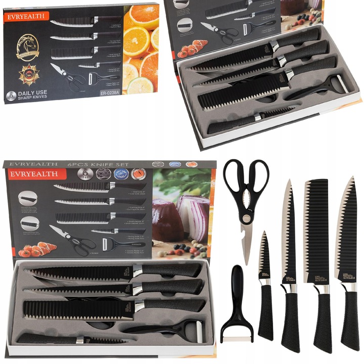 Set de cutite BK, 6 piese, din inox, ergonomice, antiderapante