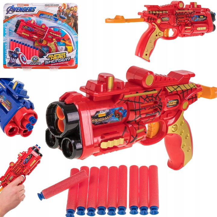 Pistol de jucarie Avengers, set cu 10 sageti, culori disponibile: albastru sau rosu, dimensiuni 38x17x4,5cm