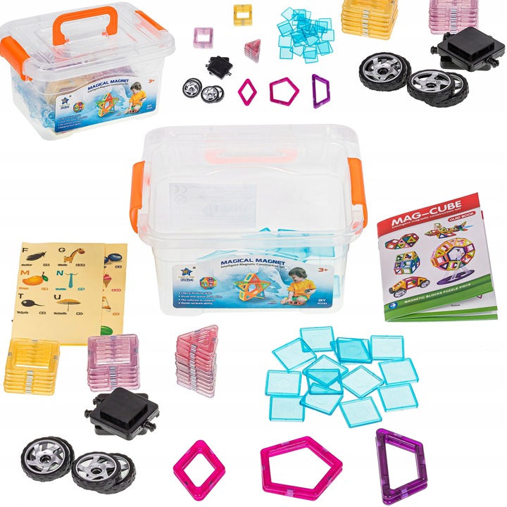 Set de constructie, Ramiz, klocki magnetice, 62 elemente, multicolor