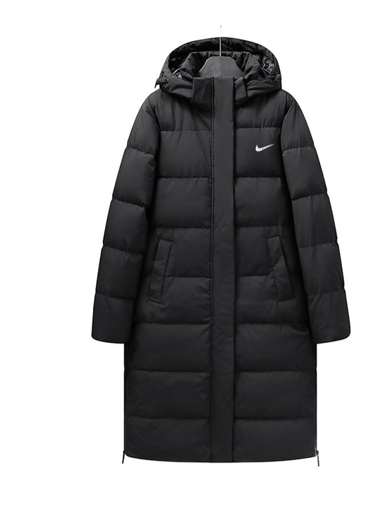 Női téli kabát, közepesen hosszú, vastag, fekete, pehely, sportos és alkalmi