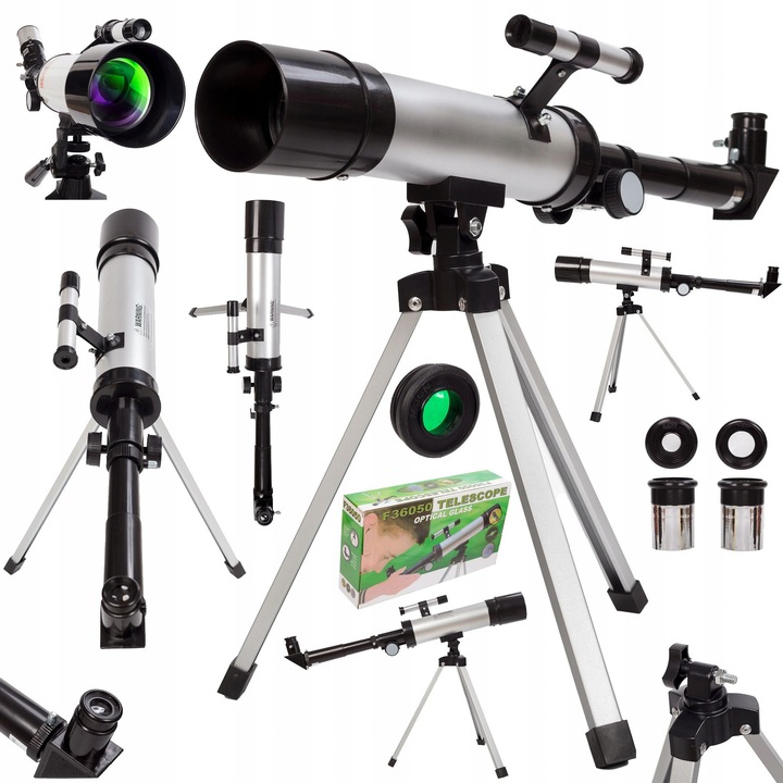 Telescop astronomic BK 50/360, refractor achromat, ocular H-20 mm si H-6 mm, argintiu, 6+ ani