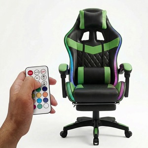 Scaun Gaming Premium TOP SCAUNE®, Sistem Iluminare LED RGB Banda, Telecomanda Control Lumina, Masaj In Perna Lombara Cu Cablu USB, Suport Picioare Retractabil, Tapiterie PU Rezistenta, Spatar Ergonomic, Perne Reglabile, Recliner 90-135°, Negru/Verde