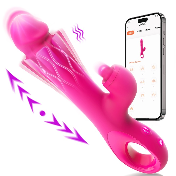 Vibrátor Bedbully, 3 az 1-ben, kihúzható dildó, 3 teleszkópos sebesség, 10 rezgési mód, 10.7x4x1.8 hüvelyk