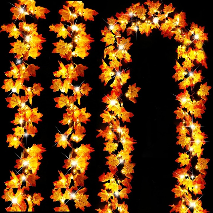 3 darab juharlevél füzérlámpa szett, 9.14m, 60 LED, elemes, Halloween és Hálaadás dekoráció