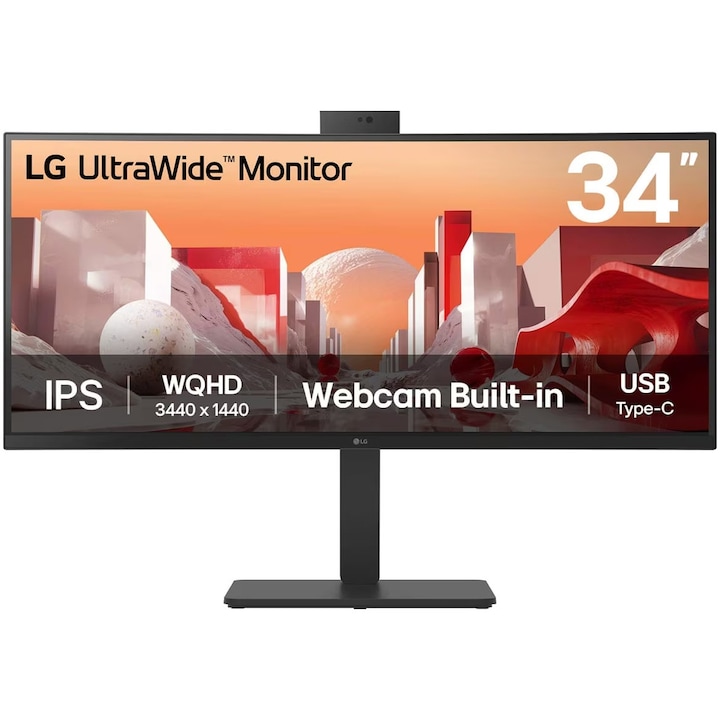 Monitor IPS LED LG 34" 34BA85QE-B, UWQHD (3440 x 1440), HDMI, DisplayPort, Ecran curbat, Boxe (Negru)