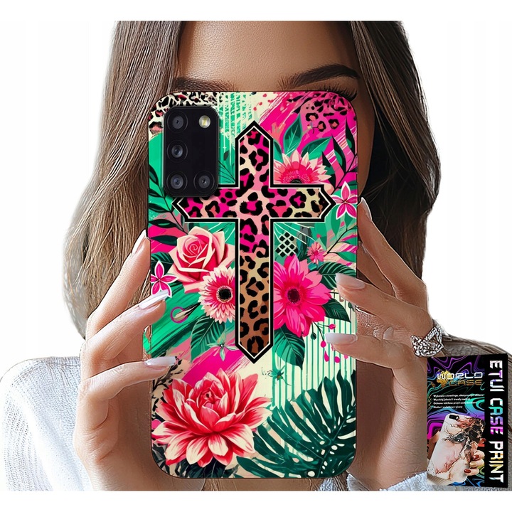 Samsung Galaxy A31 tok, World Case, kereszt, rózsa design, szilikon, tökéletes méretek