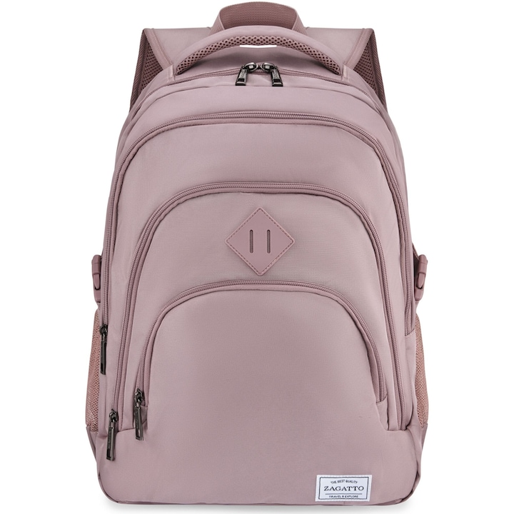 Ученическа раница, Zagatto Harvard, Розова, 45x35x20 см, 7 джоба, 31L, Водоустойчива, Отделение за лаптоп до 17”, Регулируеми презрамки с мека и дишаща гъба, Компресионни презрамки, ZG1008