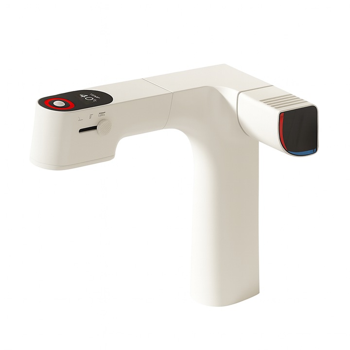 Батерия за мивка за баня или кухня NEXTLY, дигитален дисплей, изтеглящ се душ, 3 режима, режим фонтан, дъжд, класически, вграден филтър, меден материал, премиум, модерен дизайн, лъскаво бяло