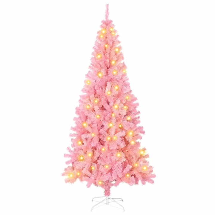 Brad de Craciun vidaXL cu 300 LED cu suport Roz 180 cm PVC
