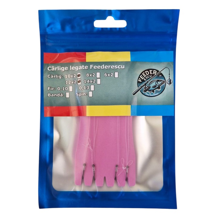 Carlige legate Feederescu M10 si M12 cu monofilament de 0.25 si stoper pe fir de par tot din mono