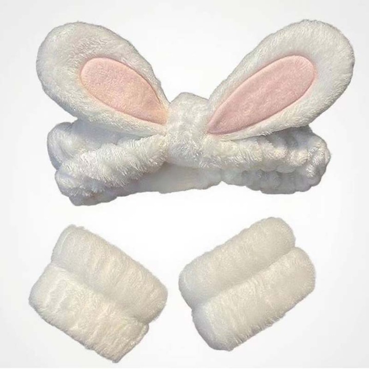 Set Reglabil de Bentita pentru Par si Banda de Mana Bentita Absorbanta cu Nod si Banda de Mana Impermeabila pentru Spalarea Fetei si Ingrijirea Tenului, Alb