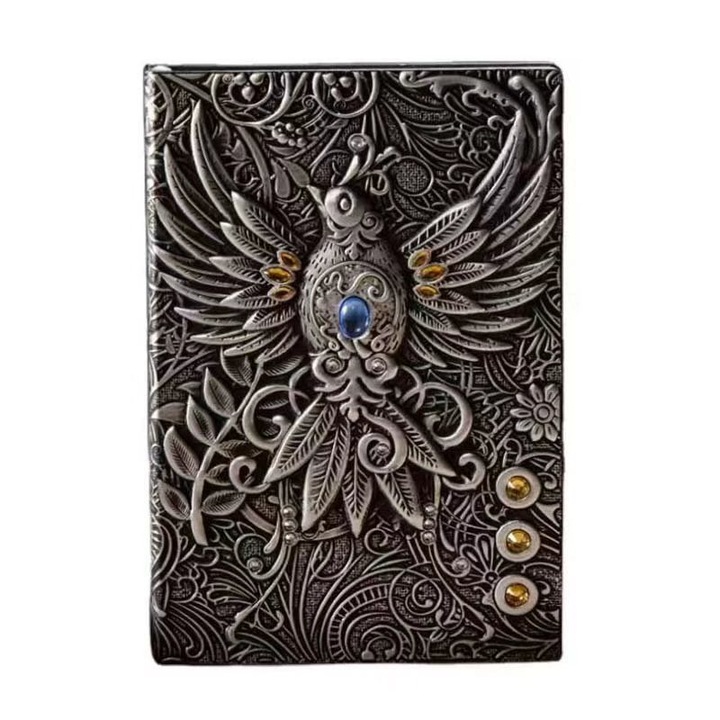 Caiet A5 Retro 3D cu Coperta din Piele Argintiu - 80 gsm, ideal notite si cadou