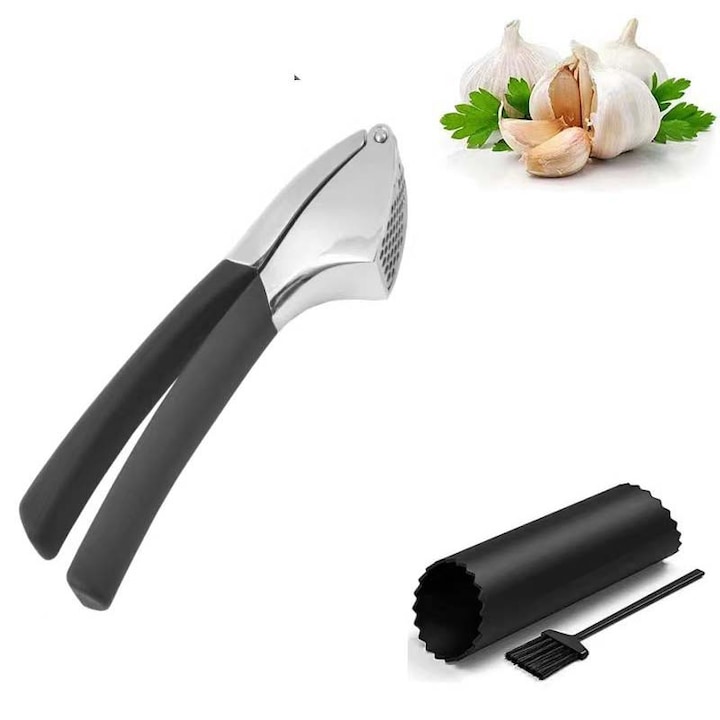Преса за чесън от неръждаема стомана, устойчива, с гигантски размери, с противоплъзгаща дръжка и удобен захват - Нов подобрен дизайн (Цветна кутия)