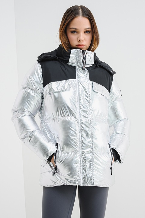 Geo Norway, Bilkiss fémes hatású télikabát, Fekete/Ezüstszín