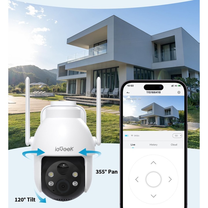 Septekon Telecamera di sicurezza 2K FHD WiFi per interni, Pan Tilt a 360°, telecamera di sicurezza wireless per bambini, per animali domestici, archiviazione cloud, telecamera CCTV con visione