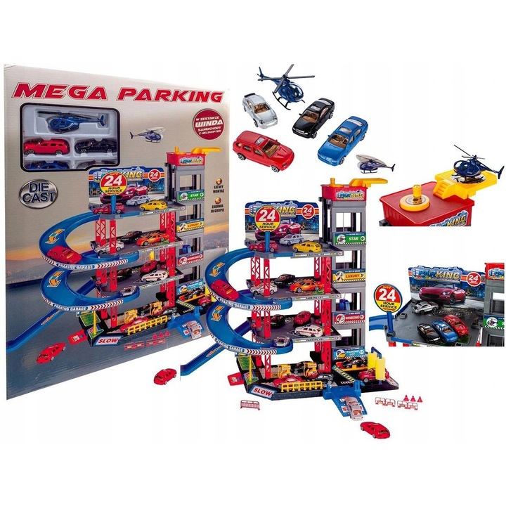 Parcare cu helicoptere, Bajkowy Kuferek, 3 niveluri, 4 masinute, 48x34x44cm