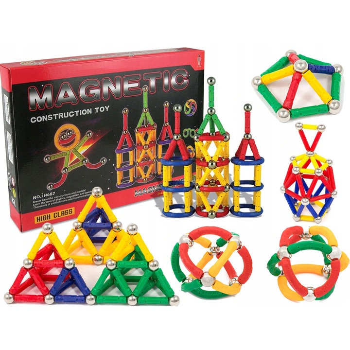 Set de constructie Klocki magnetyczne BK, 53 elemente, culori vii, dimensiuni 31x22x4cm