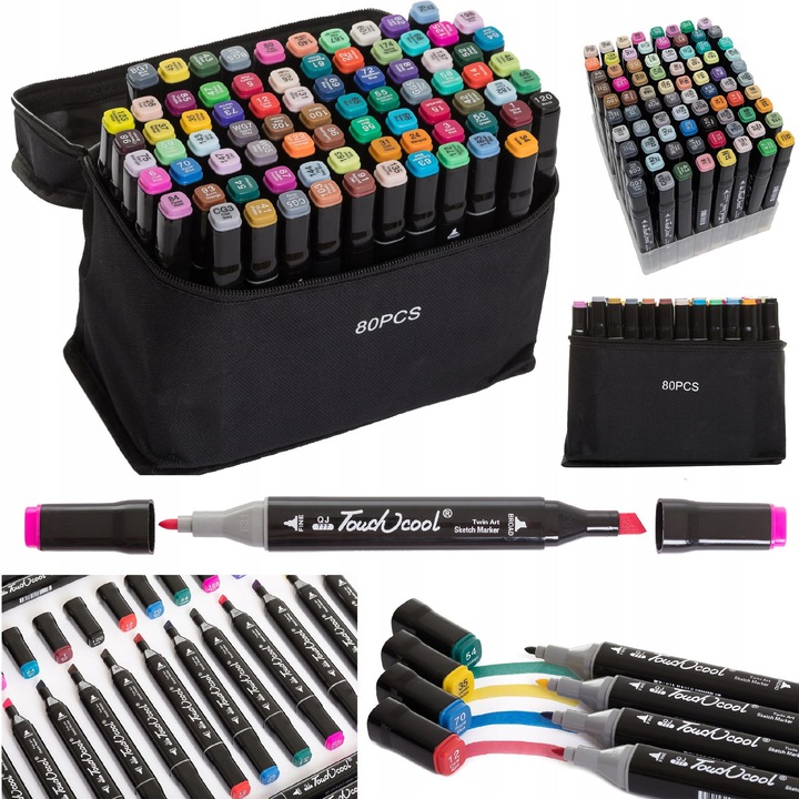 Set markere alcoolice Touch Cool Pro, 80 culori, 2 grosimi, multicolor