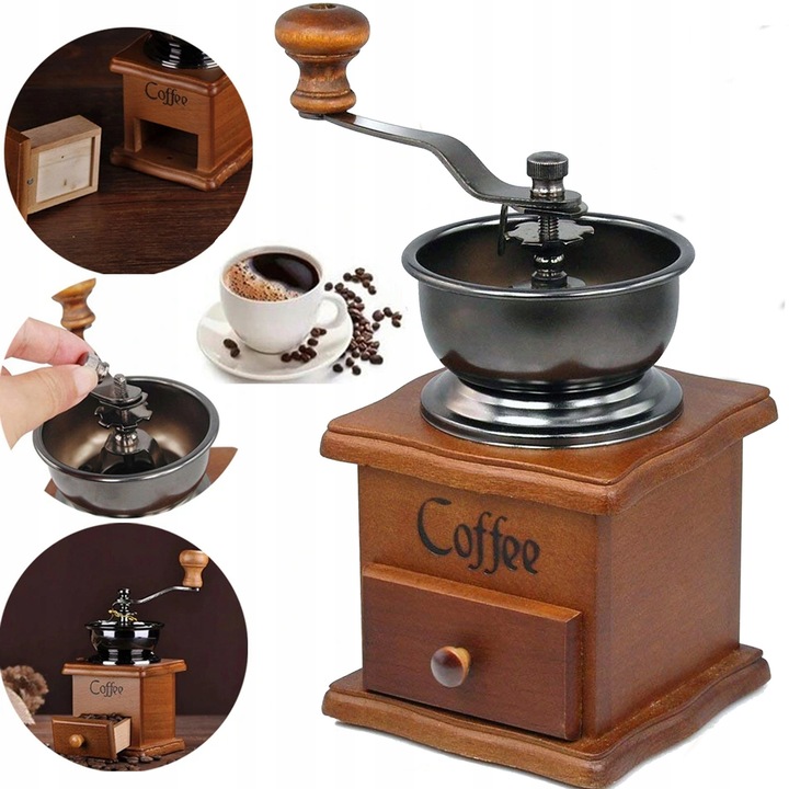 Rasnita de cafea manuala, BK, lemn, metal, 10x10x18cm, culoare lemn deschis, negru